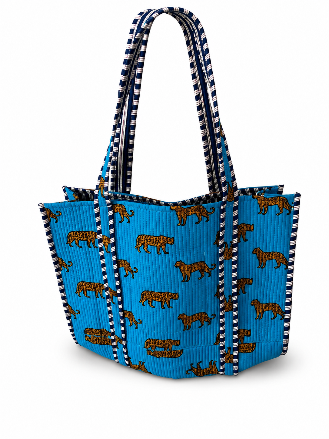 Blue Leopard Quilted Cotton Tote